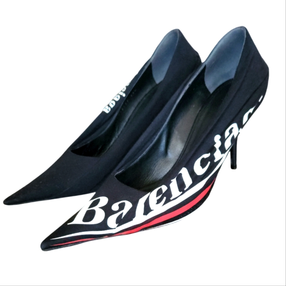 Balenciaga Black and White Logo Heels